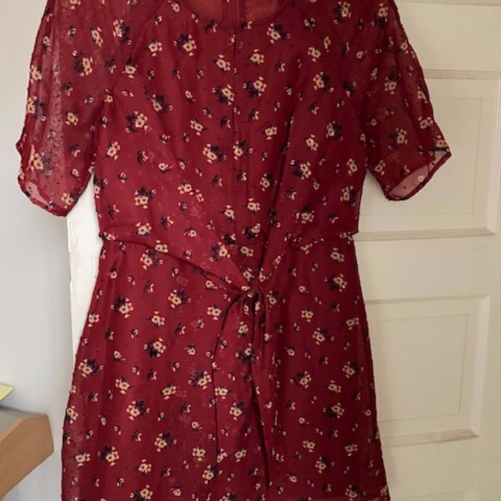 Red, floral dress; never worn